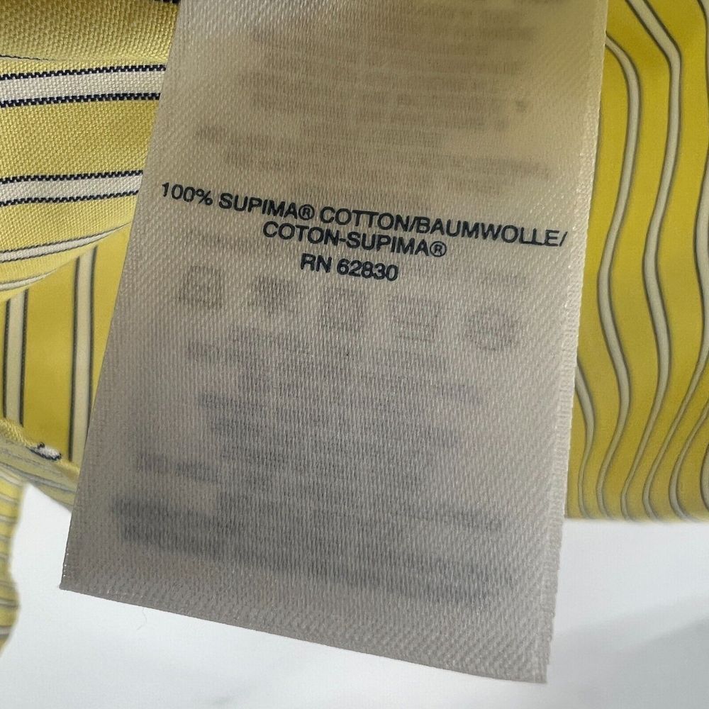 LANDS END Traditional Fit Button Down Dress Shirt Mens 17.5-35 Yellow Pinstripe - Picture 8 of 11